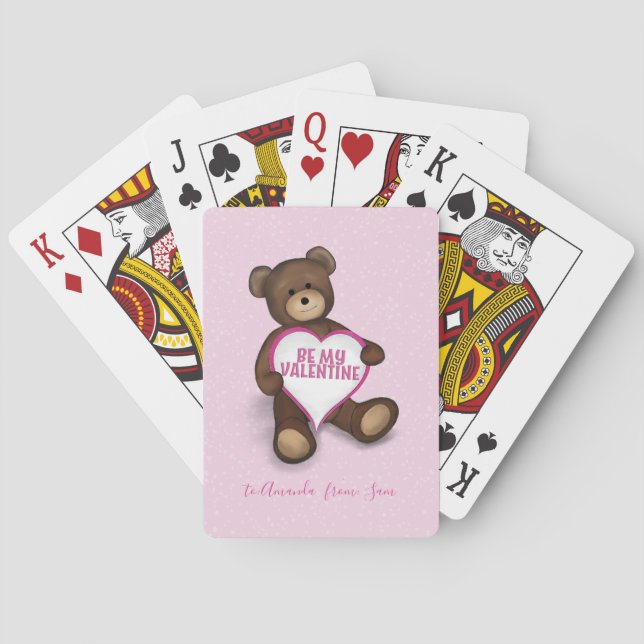 Cute Valentine's Day Adorable Teddy Bear Playing Cards (Back)