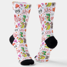 Cute Valentine's Day Animal Heart Funny Whimsical Socks