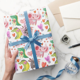 Cute Valentine's Day Animal Heart Funny Whimsical Wrapping Paper