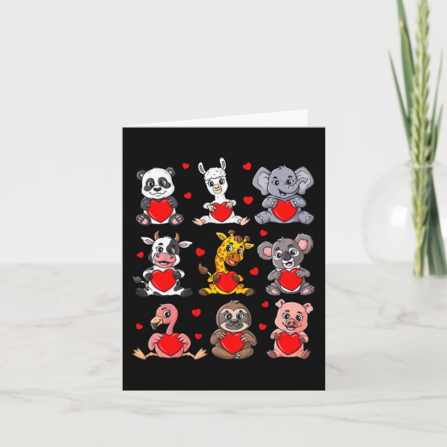 Cute Valentines Day Animals Holding Hearts Boys Gi Card (Front)