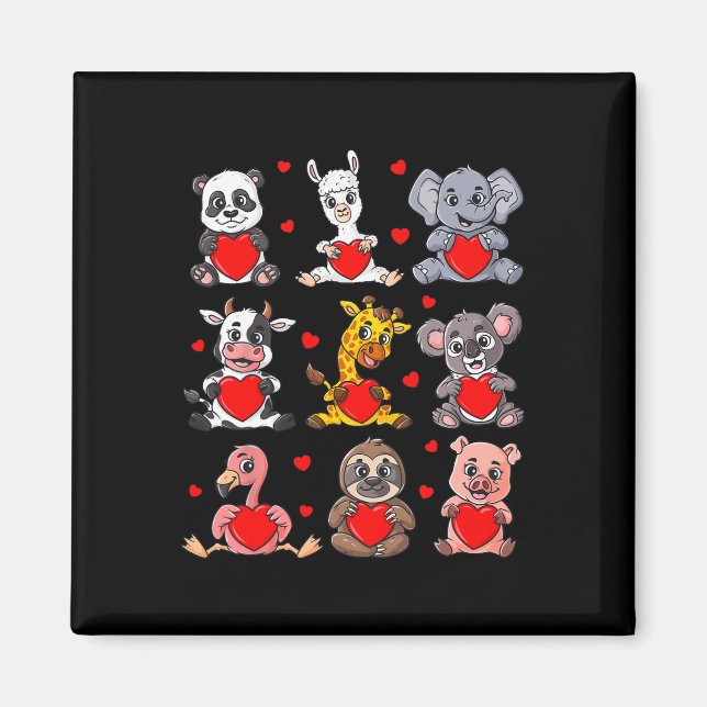 Cute Valentines Day Animals Holding Hearts Boys Gi Magnet (Front)