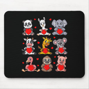 Cute Valentines Day Animals Holding Hearts Boys Gi Mouse Mat