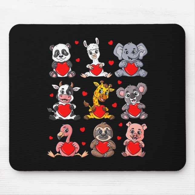 Cute Valentines Day Animals Holding Hearts Boys Gi Mouse Mat (Front)