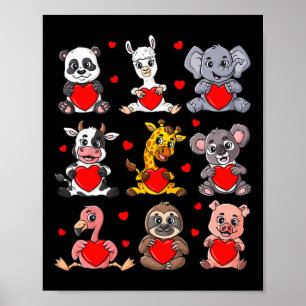 Cute Valentines Day Animals Holding Hearts Boys Gi Poster