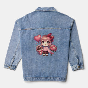 Cute Valentine's day anime girl Denim Jacket