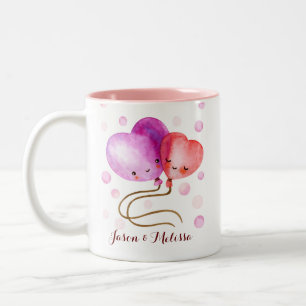 Cute Valentine's Day Balloons Monogram Two-Tone Coffee Mug