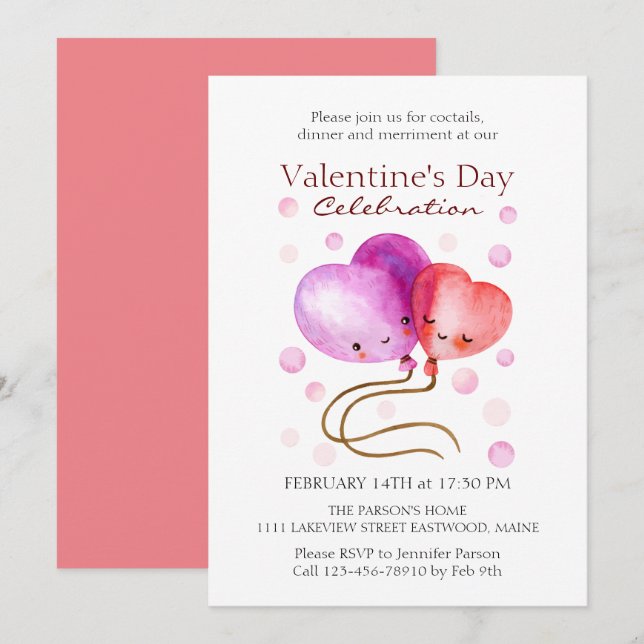 Cute Valentine's Day Balloons Personalised Invitation (Front/Back)