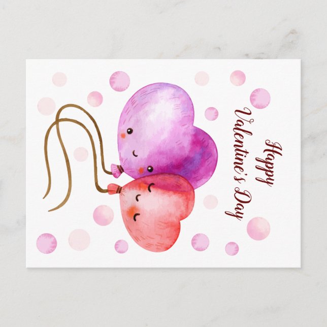 Cute Valentine's Day Balloons Personalised Postcard (Front)