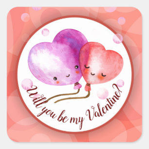 Cute Valentine's Day Balloons Personalised Square Sticker