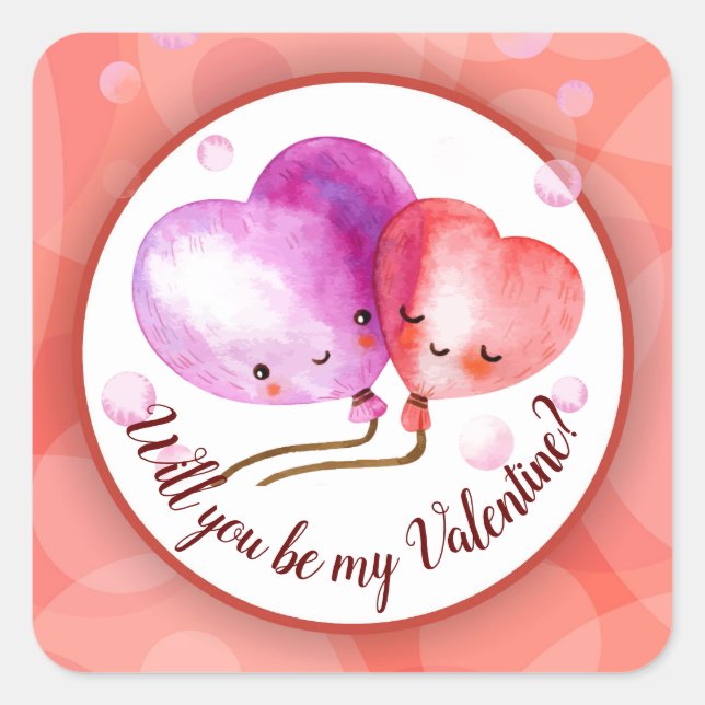 Cute Valentine's Day Balloons Personalised Square Sticker (Front)