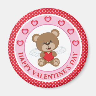 Cute Valentine's Day Bear and Heart with Polka Dot Magnet