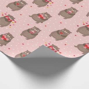 Cute Valentine's day bears with hearts in pink Wrapping Paper