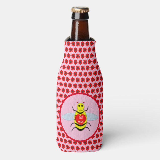 Cute Valentines Day Bee Bottle Cooler (Bottle Front)