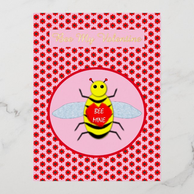 Cute Valentines Day Bee Custom Foil Holiday Postcard (Front)