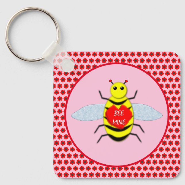Cute Valentines Day Bee Custom Key Ring (Front)