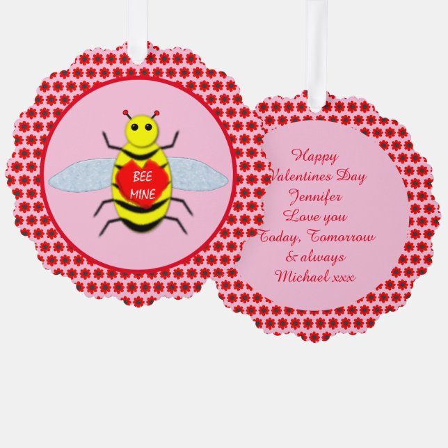 Cute Valentines Day Bee Custom Tree Decoration Card (Front/Back)