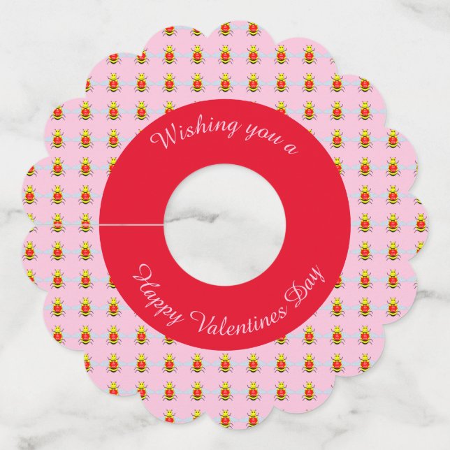 Cute Valentines Day Bee Custom Wine Glass Tag (Front)