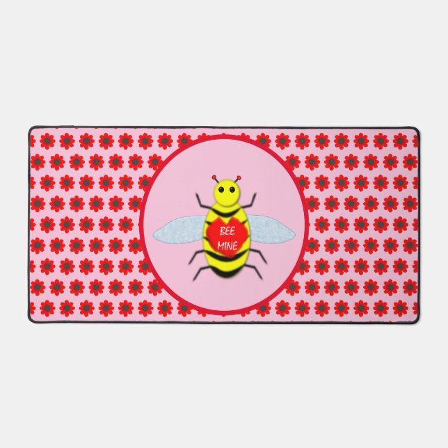 Cute Valentines Day Bee Desk Mat (Front)