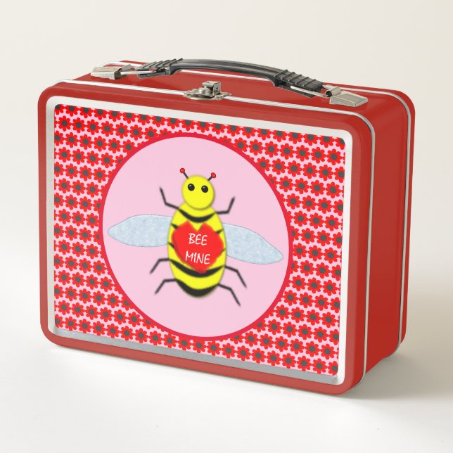 Cute Valentines Day Bee Metal Lunch Box (Front)