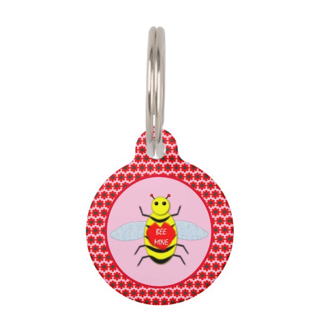 Cute Valentines Day Bee Pet Tag (Front)