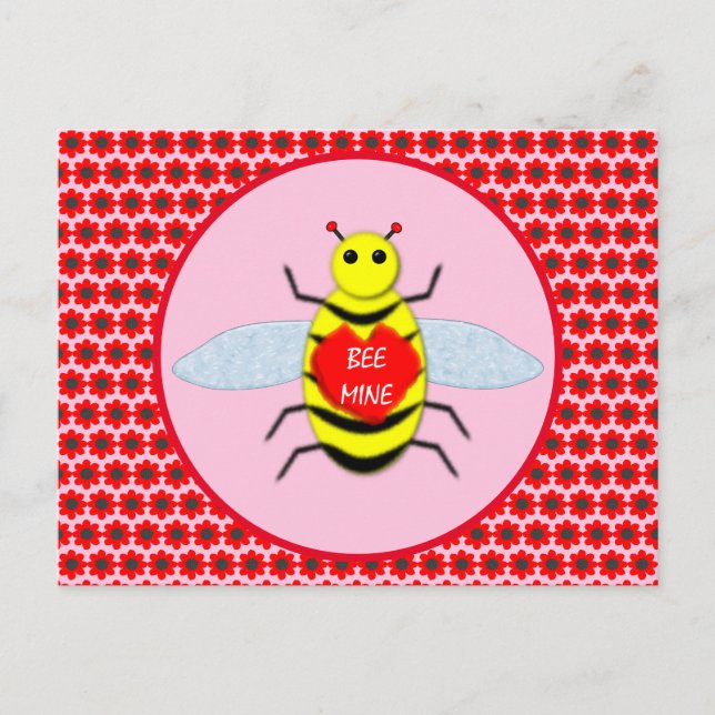 Cute Valentines Day Bee Postcard (Front)