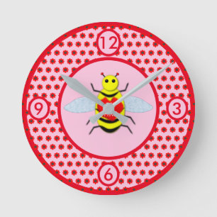 Cute Valentines Day Bee Round Clock