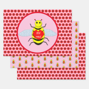 Cute Valentines Day Bee Wrapping Paper Sheet