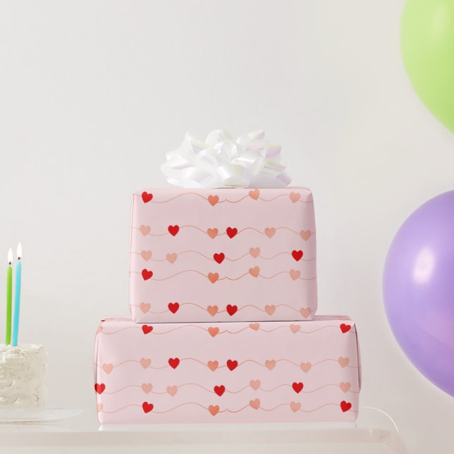 Cute Valentines Day Blush Pink Red Hearts Wrapping Paper (Party Gifts)