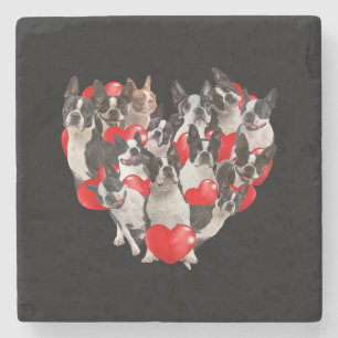 Cute Valentines Day Boston Terrier Dog Heart Puppy Stone Coaster
