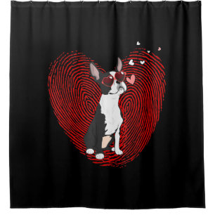 Cute Valentines Day Boston Terrier Graphic Heart Shower Curtain