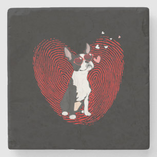 Cute Valentines Day Boston Terrier Graphic Heart Stone Coaster