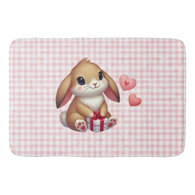 Cute Valentine's Day bunny rabbit  Bath Mat (Front)