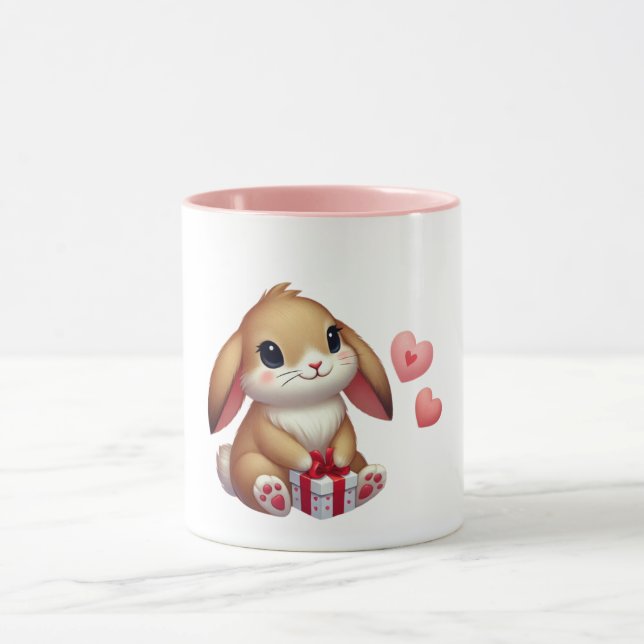 Cute Valentine's Day bunny rabbit  Mug (Center)