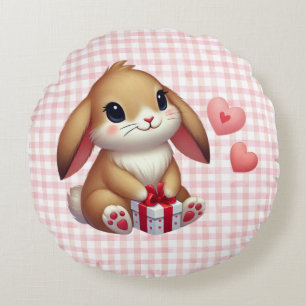 Cute Valentine's Day bunny rabbit Round Cushion