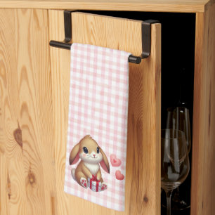 Cute Valentine's Day bunny rabbit Tea Towel