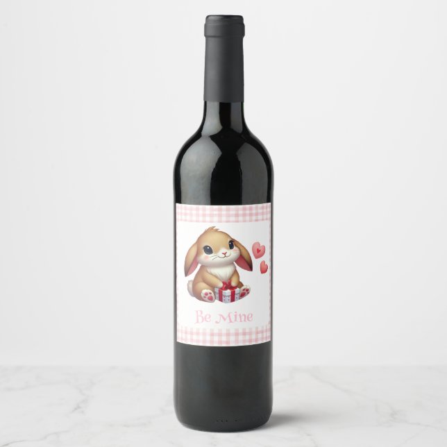 Cute Valentine's Day bunny rabbit  Wine Label (Front)