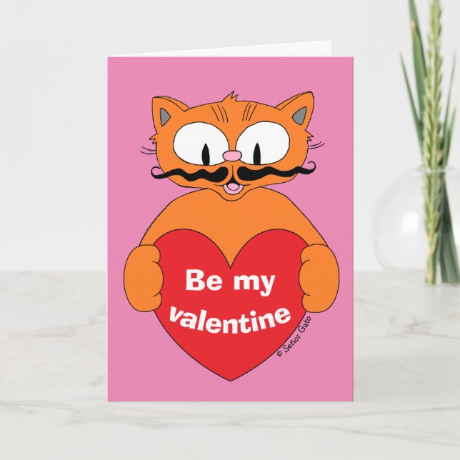 Cute Valentine's Day Card Cartoon Cat (Front)