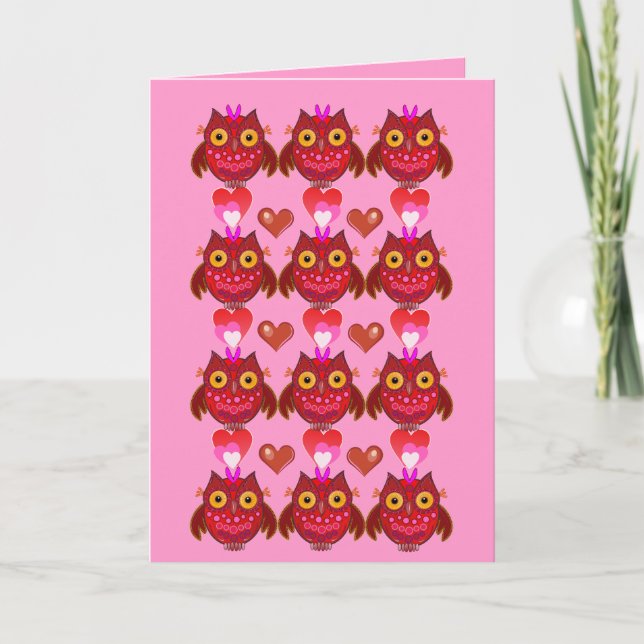 Cute Valentine's day card with Cartoon Owls (Front)