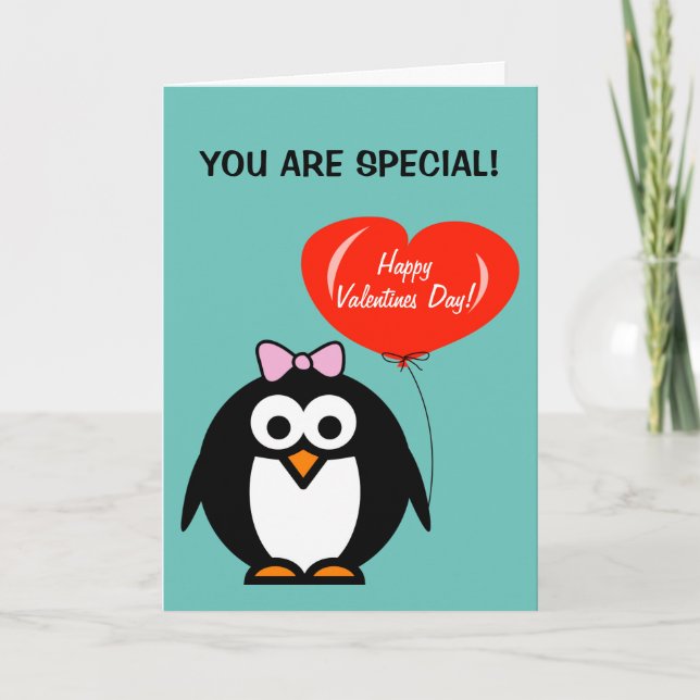 Cute Valentine's Day card with penguin and heart (Front)