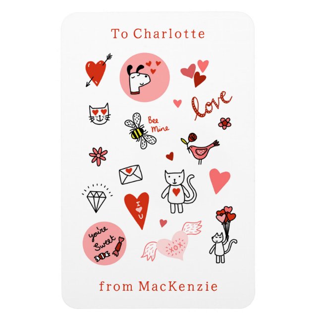 Cute Valentines Day Cat Cartoon Magnet (Vertical)