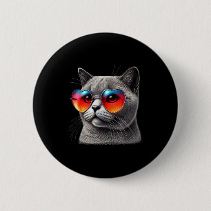 Cute Valentines Day Cat Heart Sungles Women Girls 6 Cm Round Badge