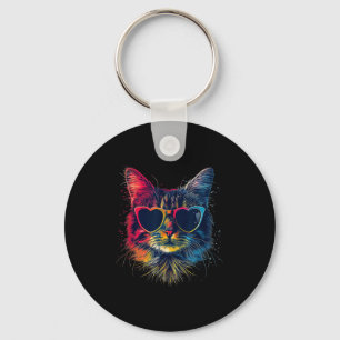 Cute Valentines Day Cat Heart Sungles Women Teen G Key Ring