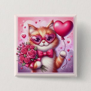 Cute Valentine's day cat/kitten 15 Cm Square Badge