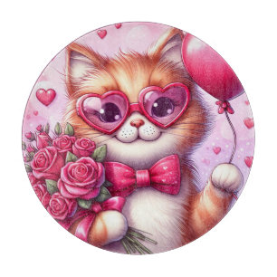 Cute Valentine's day cat/kitten Cutting Board