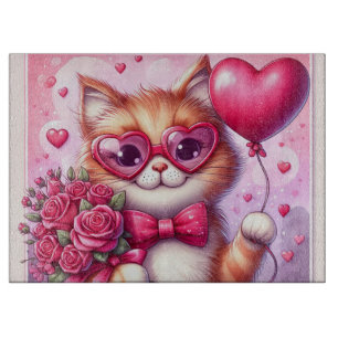 Cute Valentine's day cat/kitten Cutting Board