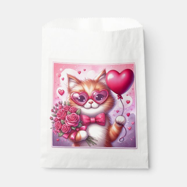 Cute Valentine's day cat/kitten Favour Bags (Front)