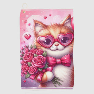 Cute Valentine's day cat/kitten Golf Towel