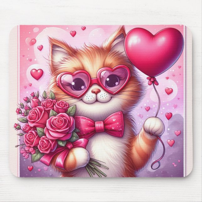 Cute Valentine's day cat/kitten Mouse Mat (Front)