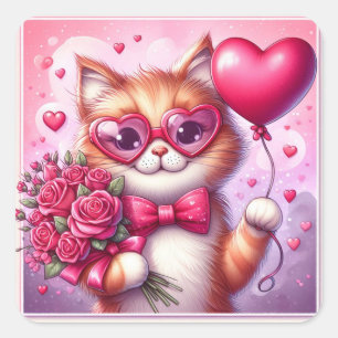 Cute Valentine's day cat/kitten Square Sticker