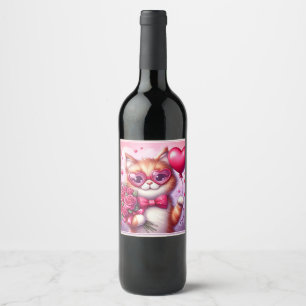 Cute Valentine's day cat/kitten Wine Label